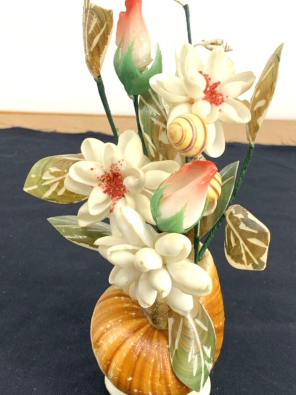 Seashell Flower Bouquet Table Top Hand made 8" Tall Vintage